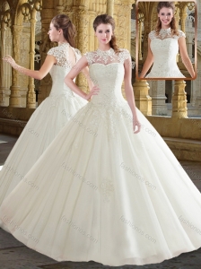 Pretty High Neck White Wedding Dresses with Beading and Appliques