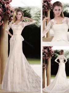 2016 New Arrivals Lace and Belt Wedding Dresses with Half Sleeves