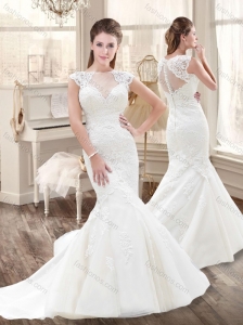 2016 New Style Mermaid Bateau Wedding Dresses with Appliques