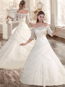 Cheap A Line Off the Shoulder Wedding Dresses with Lace