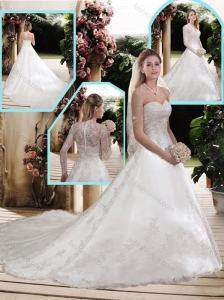 Classical A Line Sweetheart Lace Wedding Dresses with Court Train
