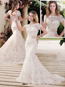 Classical Mermaid Lace Wedding Dresses with Short Sleeves