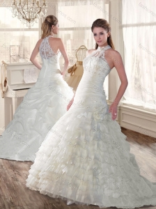 Elegant Halter Top Appliques and Ruffled Layers Wedding Dresses for 2016