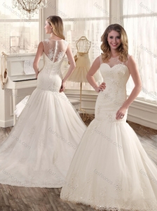Gorgeous Mermaid Scoop Wedding Dresses with Appliques and Lace