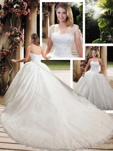 Latest Beading and Lace Wedding Dresses with Chapel Train for Church