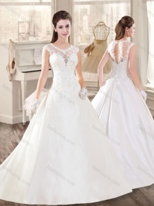 New A Line Scoop Appliques Wedding Dresses with Brush Train