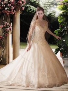 Perfect Ball Gown Beading and Lace Wedding Dresses with Brush Train