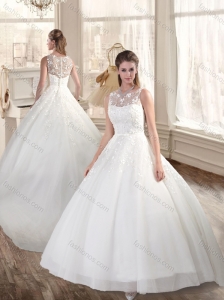 Perfect Bateau Appliques Wedding Dresses with Court Train