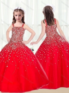 2016 Lovely Ball Gown Straps Beading Red Mini Quinceanera Dresses