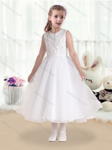 Cheap Princess Scoop White Flower Girl Dresses with Appliques