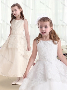 Hot Sale Bateau Flower Girl Dresses with Beading and Appliques