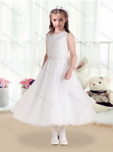 Romantic Scoop White Flower Girl Dresses with Beading