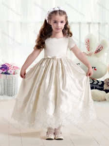 2016 Customized Empire Short Sleeves Flower Girl Dresses with Lace