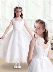 2016 Lovely Empire Scoop Flower Girl Dresses in White with Appliques