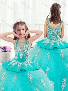 2016 Pretty Straps Turquoise Mini Quinceanera Dresses with Appliques