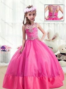 2016 Sweet Ball Gown Beading Mini Quinceanera Dresses in Hot Pink