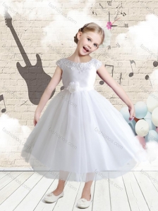 Affordable Cap Sleeves Bateau Flower Girl Dresses with Appliques