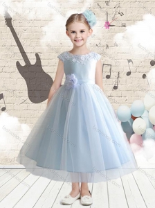 Discount Bateau Cap Sleeves Flower Girl Dresses with Appliques