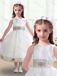 Discount Scoop White Flower Girl Dresses with Appliques