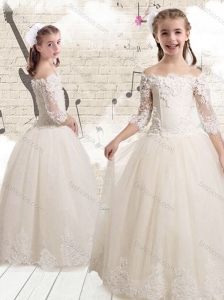 Elegant Off the Shoulder White Flower Girl Dresses with Appliques