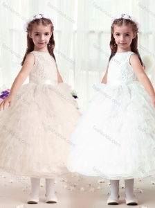 Hot Sale Ball Gown Bateau Flower Girl Dresses with Ruffles