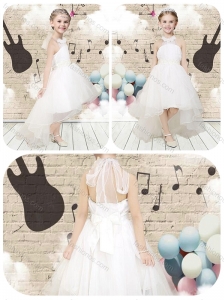Lovely High Low Halter Top White Flower Girl Dresses