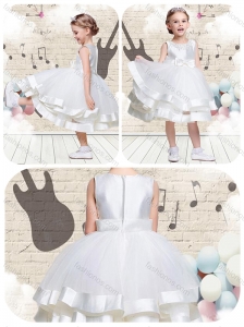 Lovely Scoop Knee Length Flower Girl Dresses with Beading