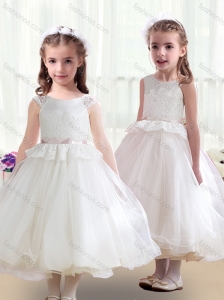 Lovely Tea Length White Flower Girl Dresses with Appliques