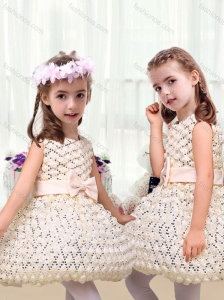 New Arrivals Scoop Short Little Girl Dresses with Bowknot