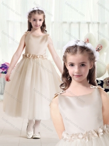 Romantic Ball Gown Bateau Champagne Flower Girl Dresses with Belt