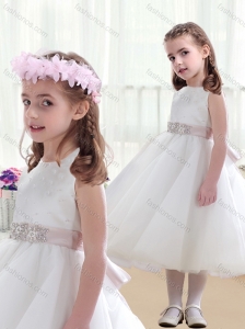 Wonderful Scoop White Flower Girl Dresses with Beading