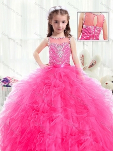 2016 Beautiful Bateau Hot Pink Mini Quinceanera Dresses with Beading