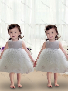 2016 Cute Scoop Ball Gown White Toddler Dress with Ruffles