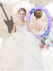 2016 Fashionable Scoop Ball Gown White New Style Little Girl Pageant Dresses with Lace