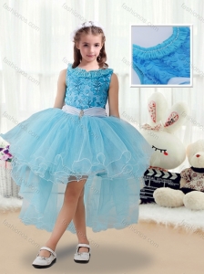 2016 Latest High Low New Style Little Girl Pageant Dresses with Belt and Appliques