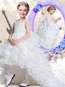 2016 Lovely Scoop High Low White New Style Little Girl Pageant Dresses with Ruffled Layers