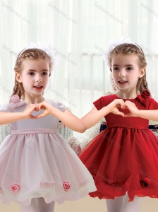 Cheap Scoop Mini Length Short Sleeves Little Girl Dress with Bowknot