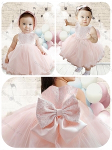 Cute Scoop Baby Pink Toddler Dress with Lace