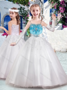 Latest Spaghetti Straps Flower Girl Dresses with Appliques and Bubles