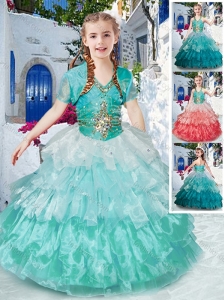 Classical Halter Top Little Girl Pageant Dresses with Ruffled Layers and Beading