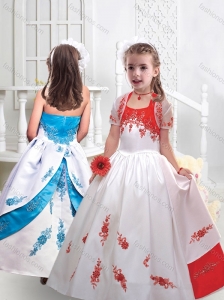 Fashionable Halter Top Satin Little Girl Pageant Dresses with Appliques