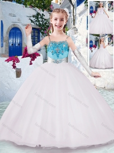 Gorgeous Spaghetti Straps Flower Girl Dresses with Appliques and Beading