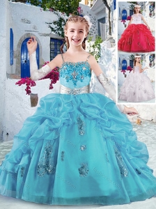 Latest Spaghetti Straps Little Girl Pageant Dresses with Appliques and Bubles