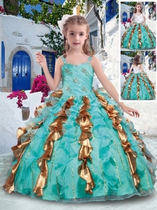 Top Selling Straps Little Girl Pageant Dresses with Beading and Ruffles