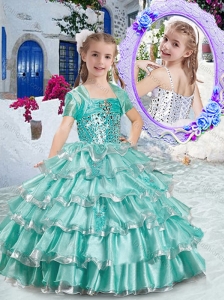 New Style  Ball Gown Apple Green Little Girl Pageant Dresses with Ruffled Layers