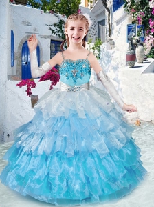 New Style  Customized Straps Little Girl Pageant Dresses with Ruffled Layers and Appliques