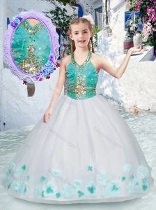 New Style Elegant Halter Top Little Girl Pageant Dresses with Appliques and Beading