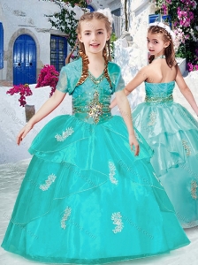 New Style Fashionable Halter Top Turquoise Little Girl Pageant Dresses with Appliques
