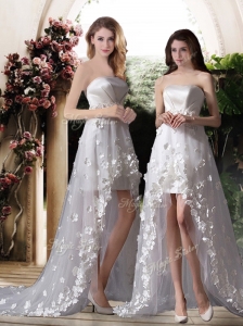 2016 Empire Strapless High Low Wedding Dresses with Appliques