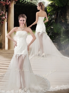 2016 Popular See Through Empire Strapless Appliques Wedding Dresses with Court